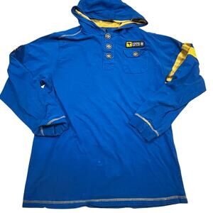 Coogi Hunt Club Hoodie Mens Large Blue Pullover Button Neck Patch Logo